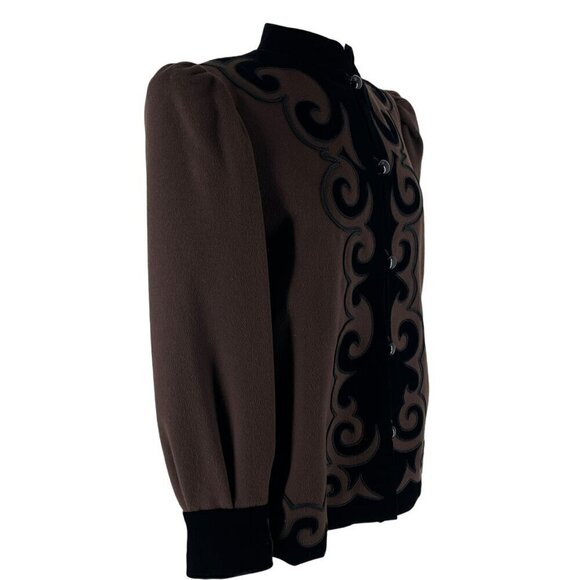 Saint Laurent Rive Gauche Jacket RARE Vintage 70's Brown Wool Velvet Trim Small - Picture 2 of 15